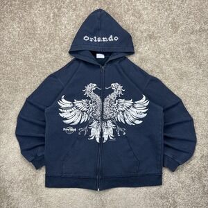 Vintage Y2K Hard Rock Cafe‎ Orlando Distressed Grunge Full Zip Hoodie Large